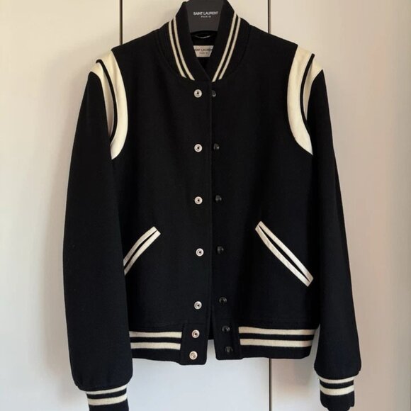 Saint Laurent Teddy Varsity Jacket 46 Black Hedi Slimane - Picture 1 of 7